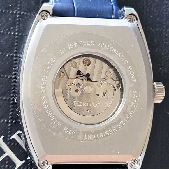 Heritor Men's Automatic Rectangle Silver Blue Leather Watch - Picture 6 of 9